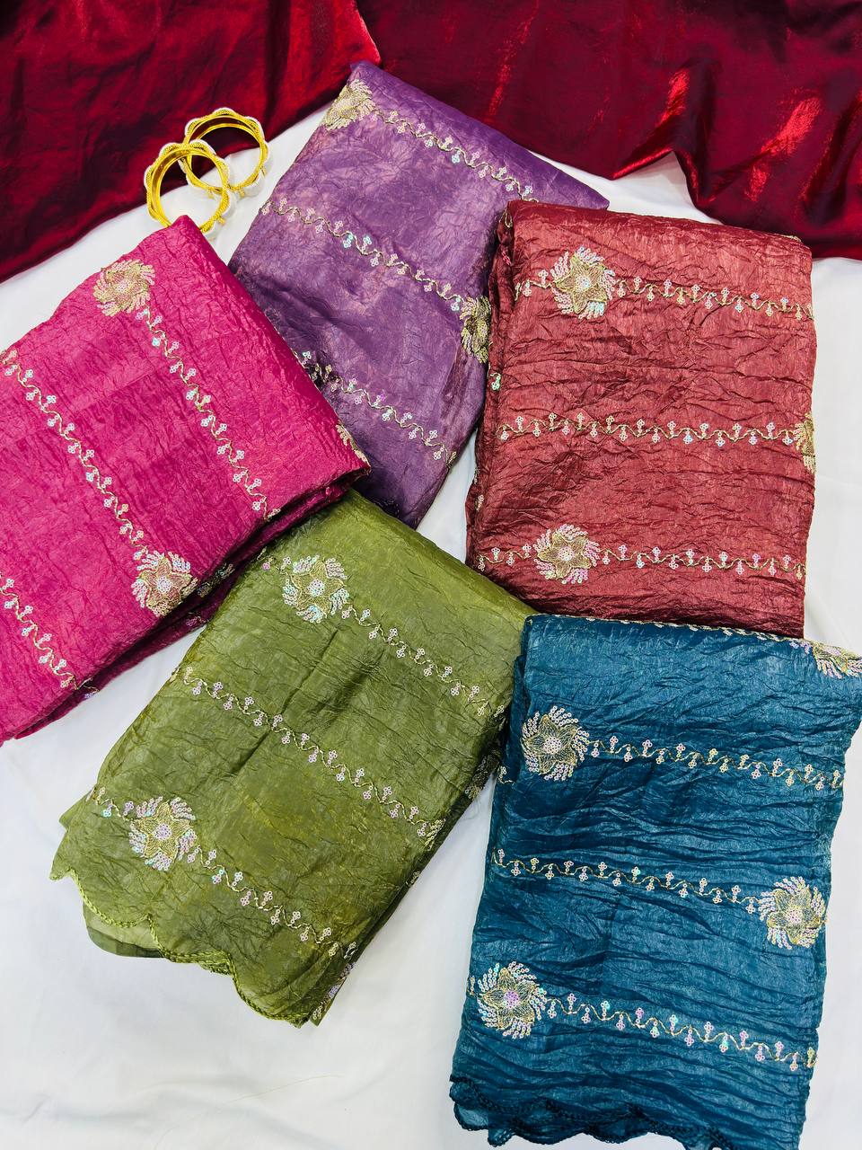 Blue crushed silk saree with blouse