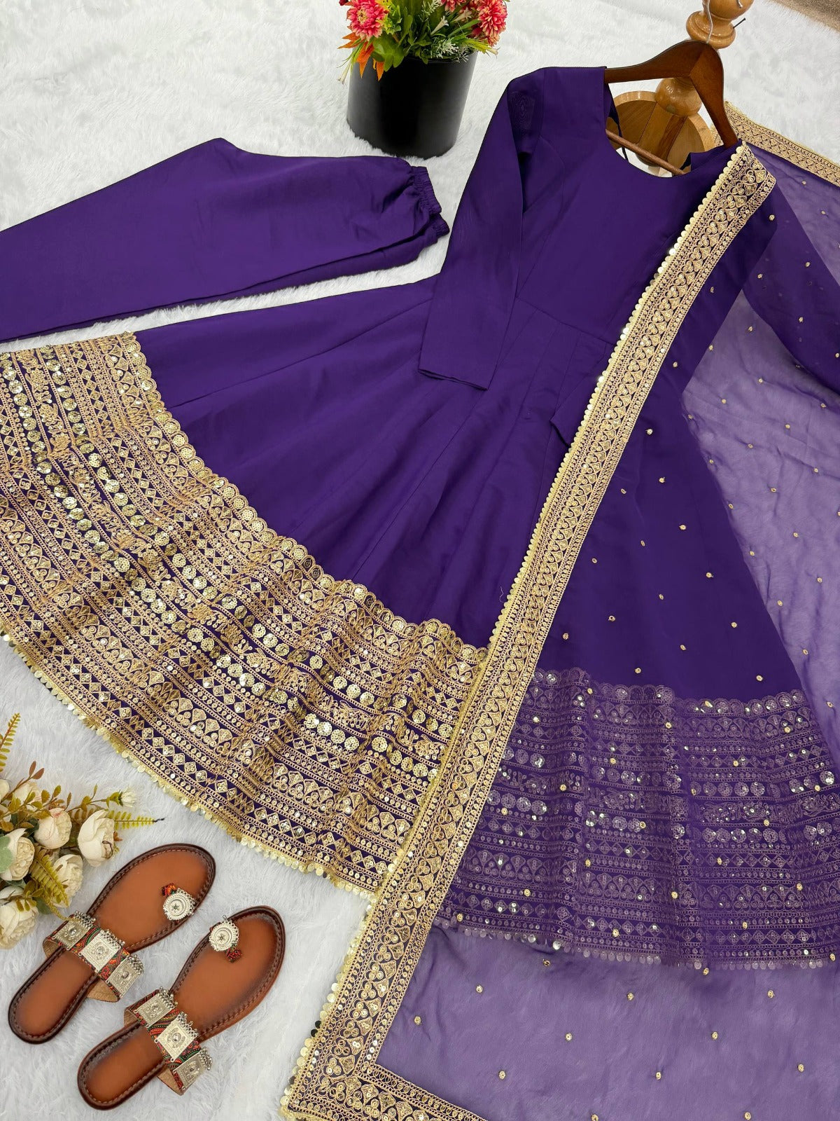 Pink anarkali suit with pent and dupatta set