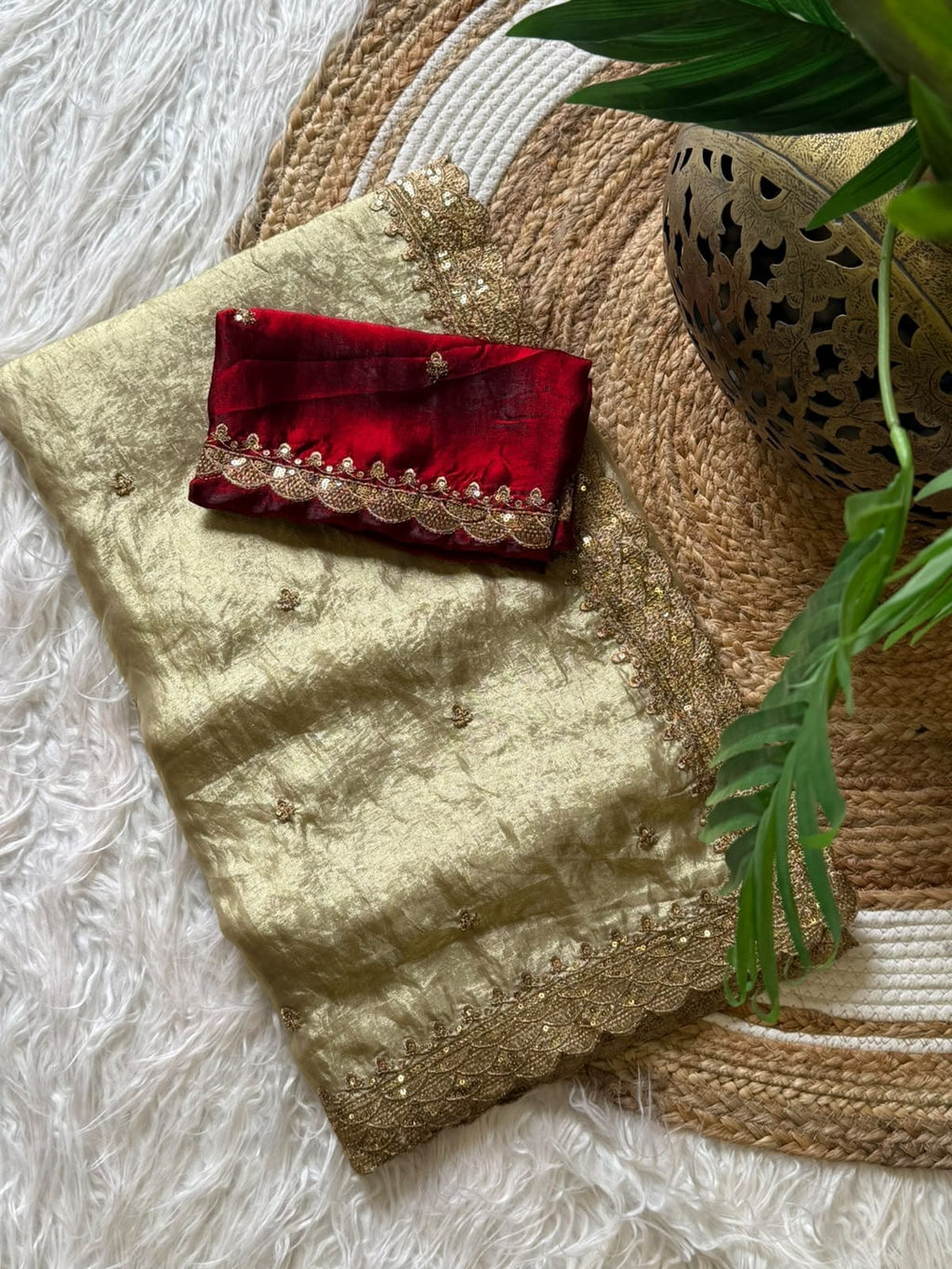 Red bordered silk saree with contrast blouse