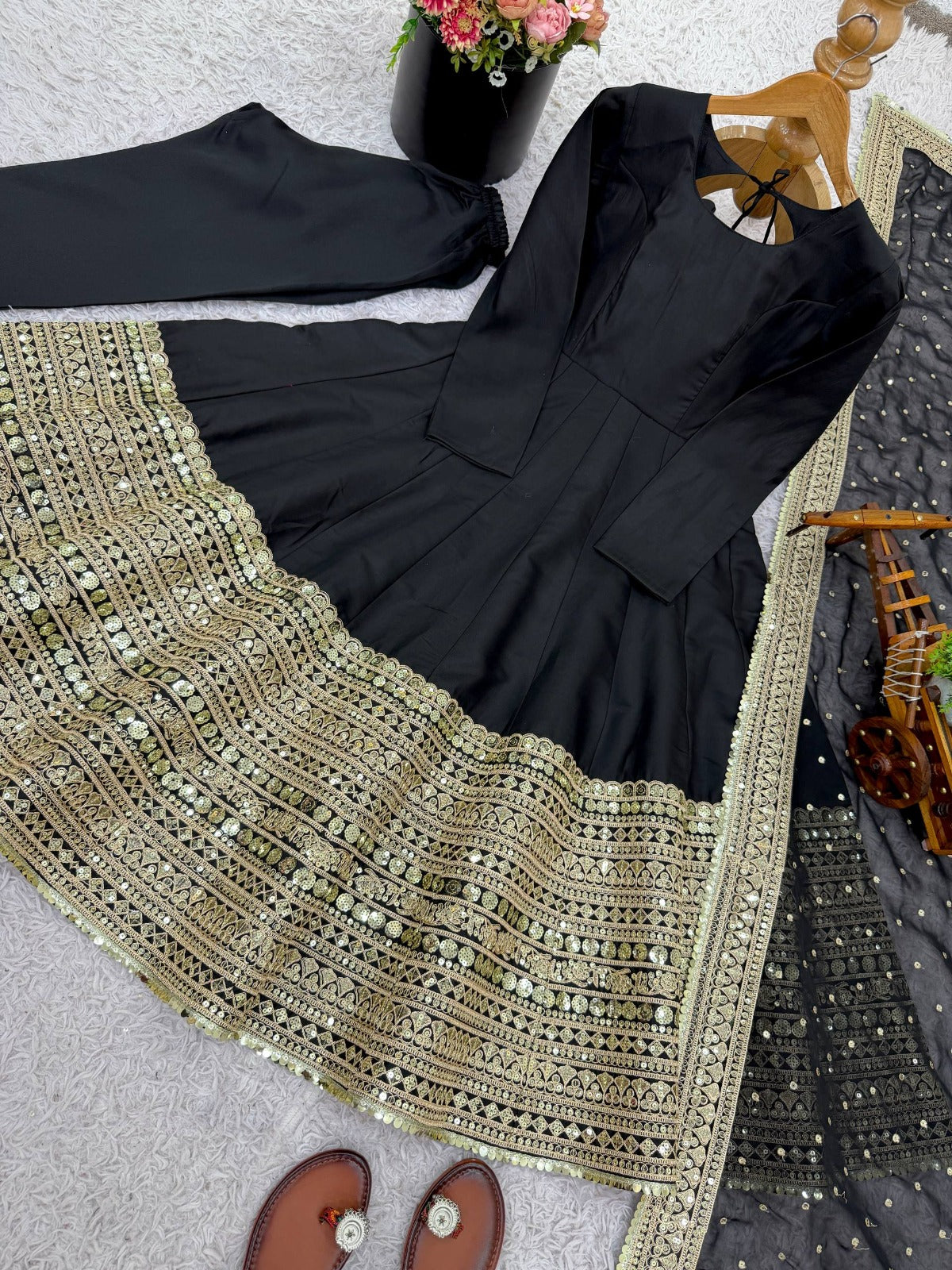 Pink anarkali suit with pent and dupatta set