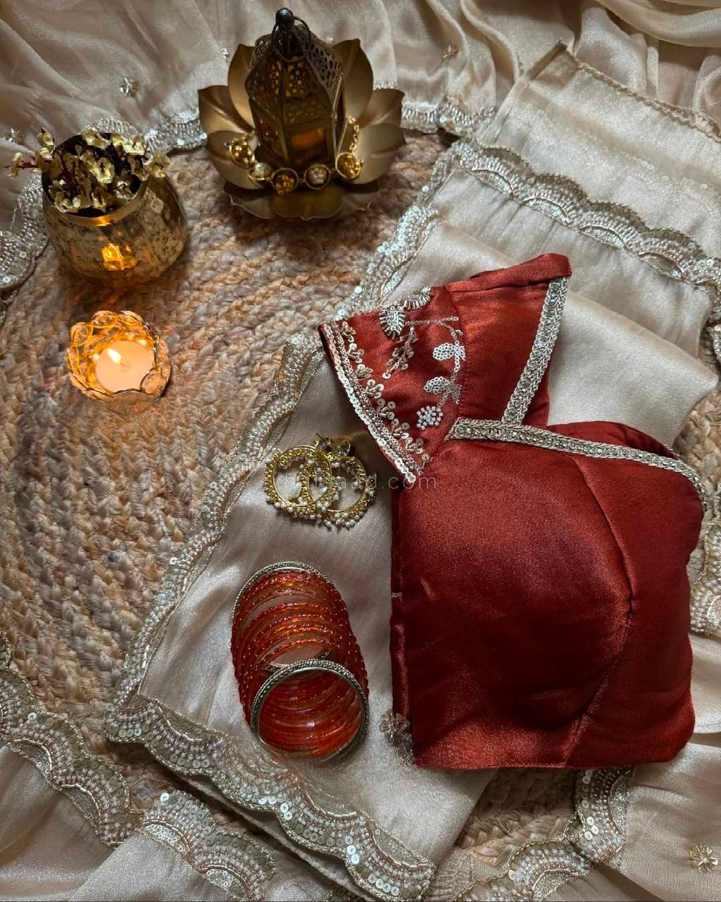 Ivory indian silk saree with blouse