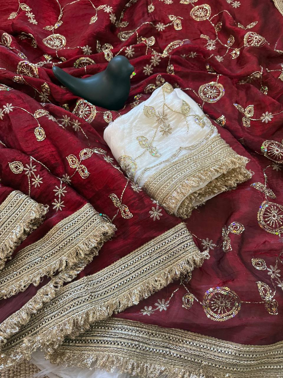 Maroon indian saree with blouse