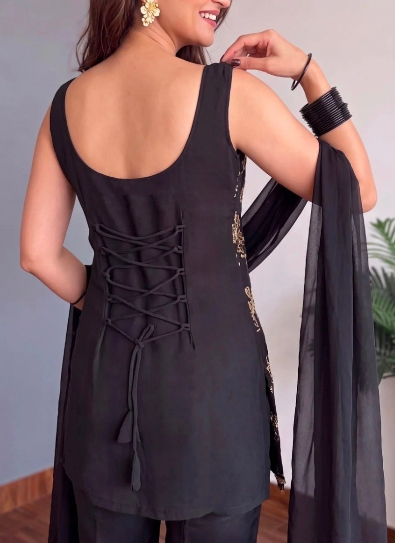 Black corset kurti with palazzo and dupatta 3pc set