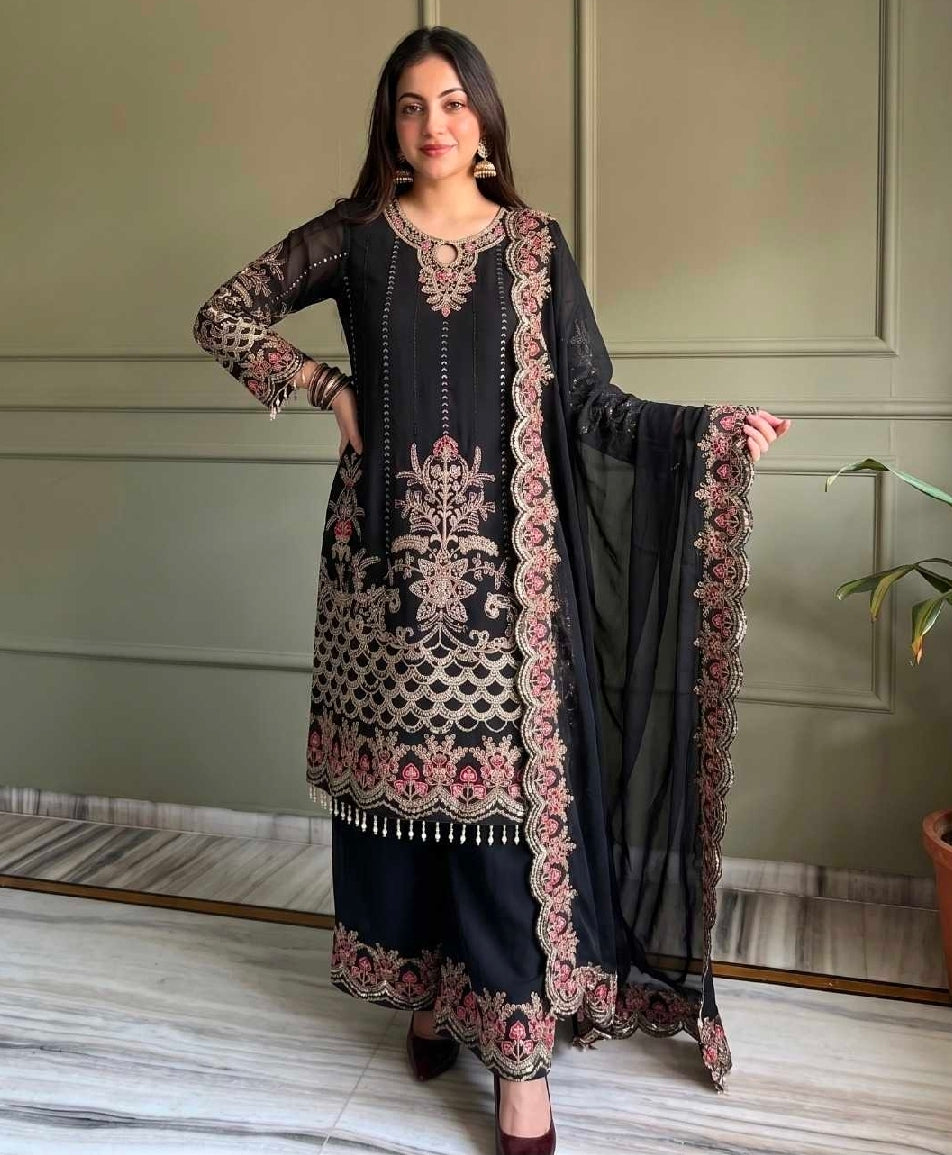 Pink kurti with palazzo and dupatta set