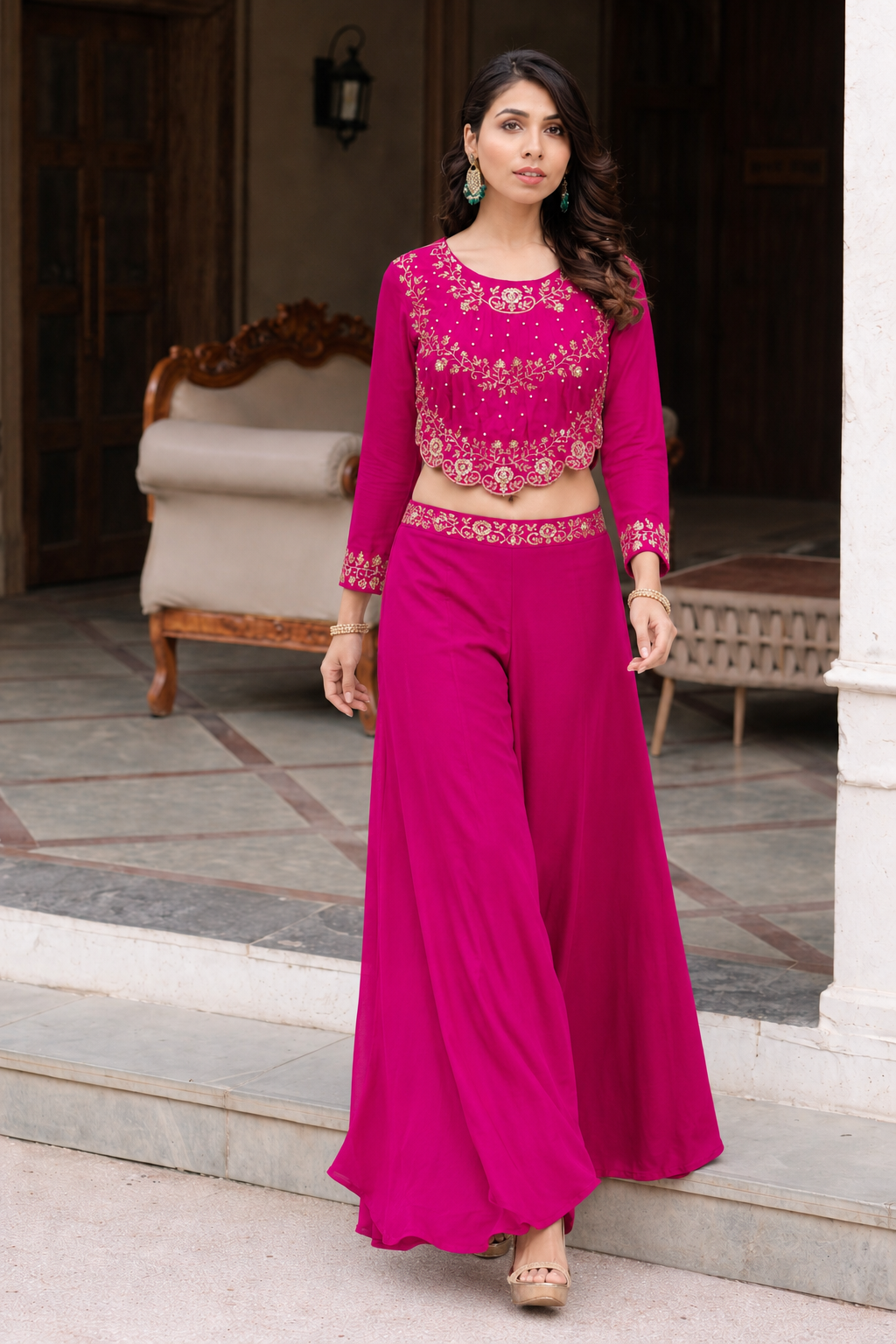 Pink crop top with palazzo