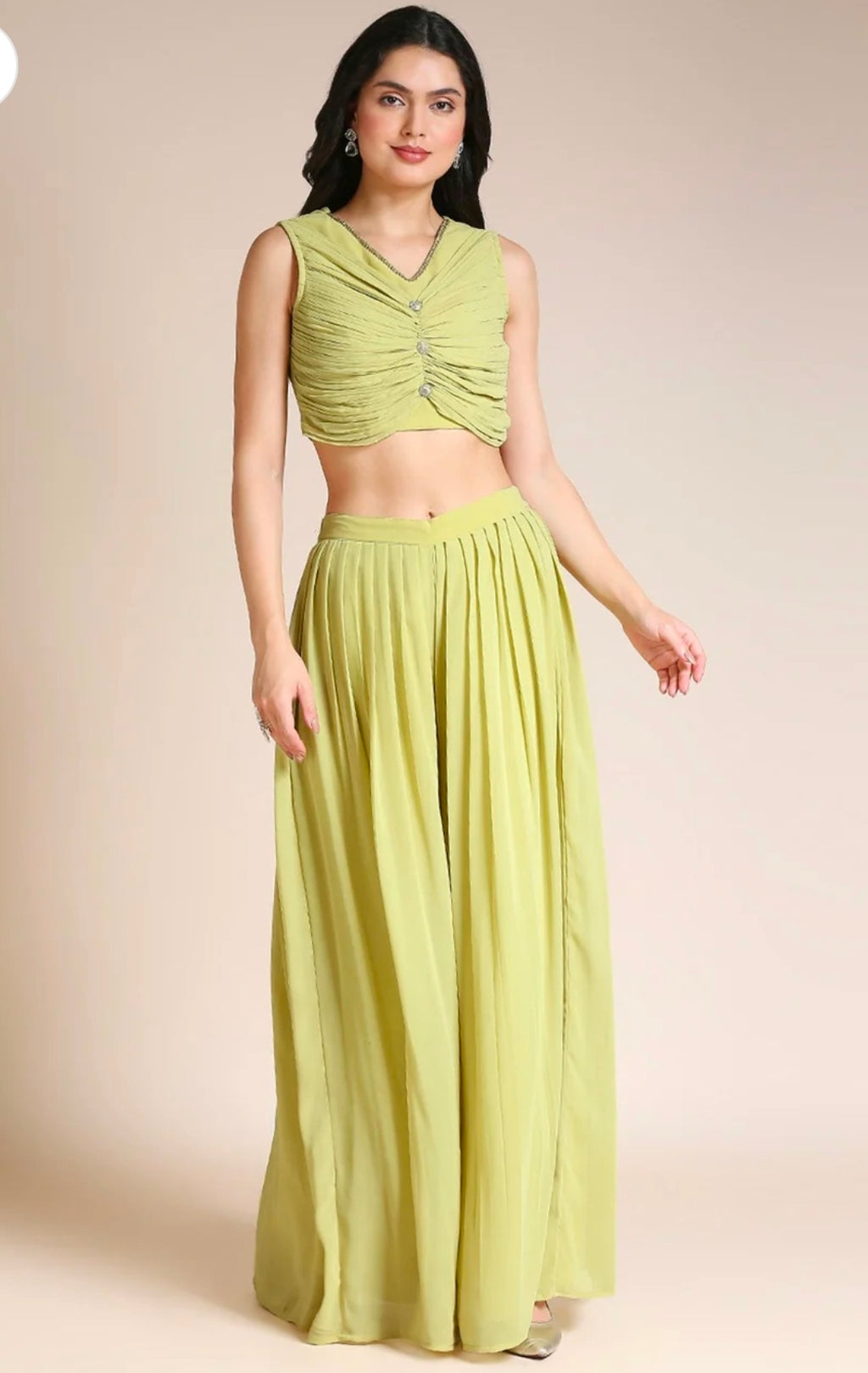 Green top with jacket and palazzo 3pc set