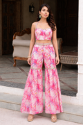 Pink halter neck bustier top with sharara set