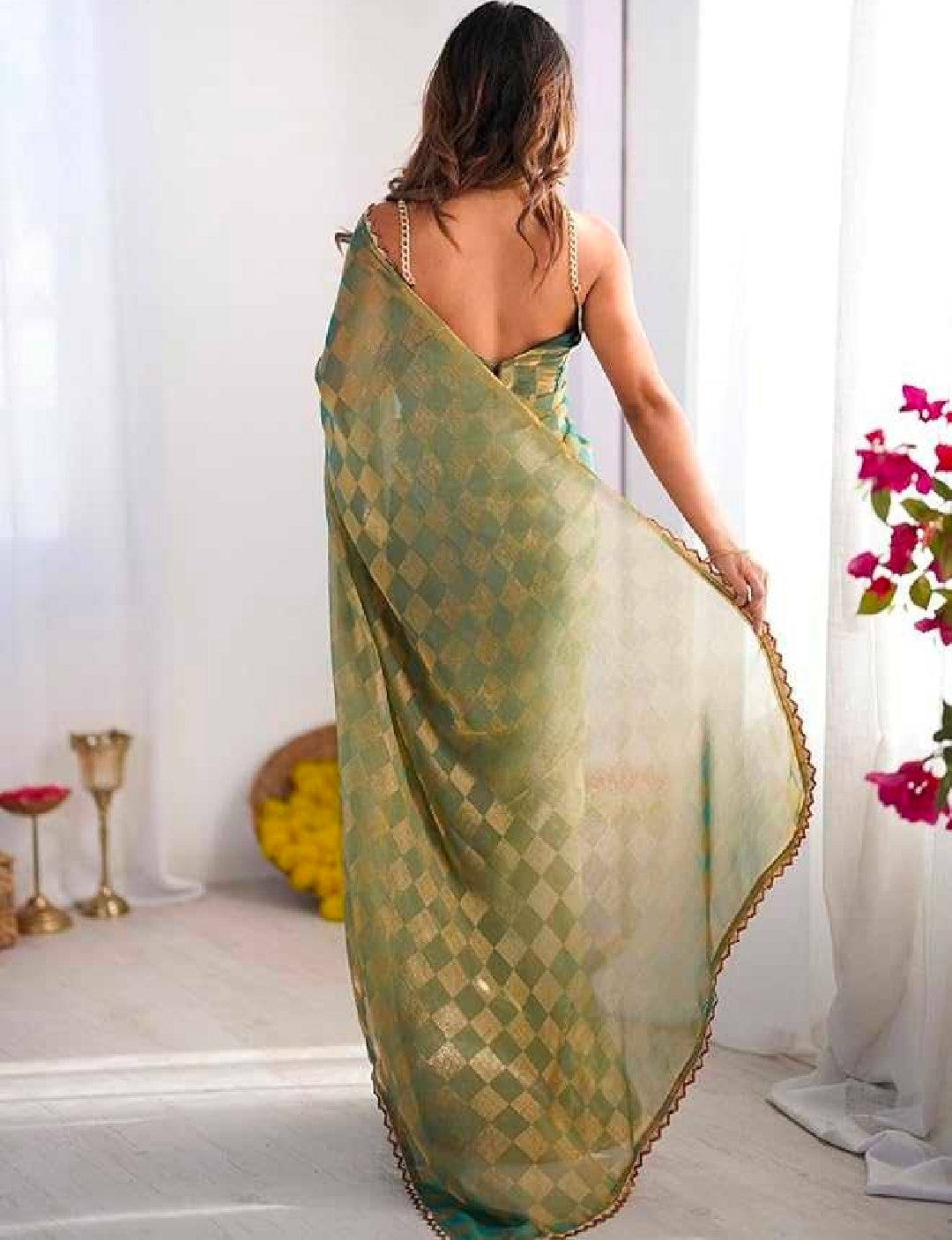 Blue silk saree with blouse