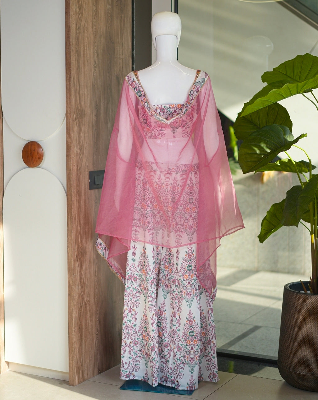 Pink indo western cape with palazzo and top