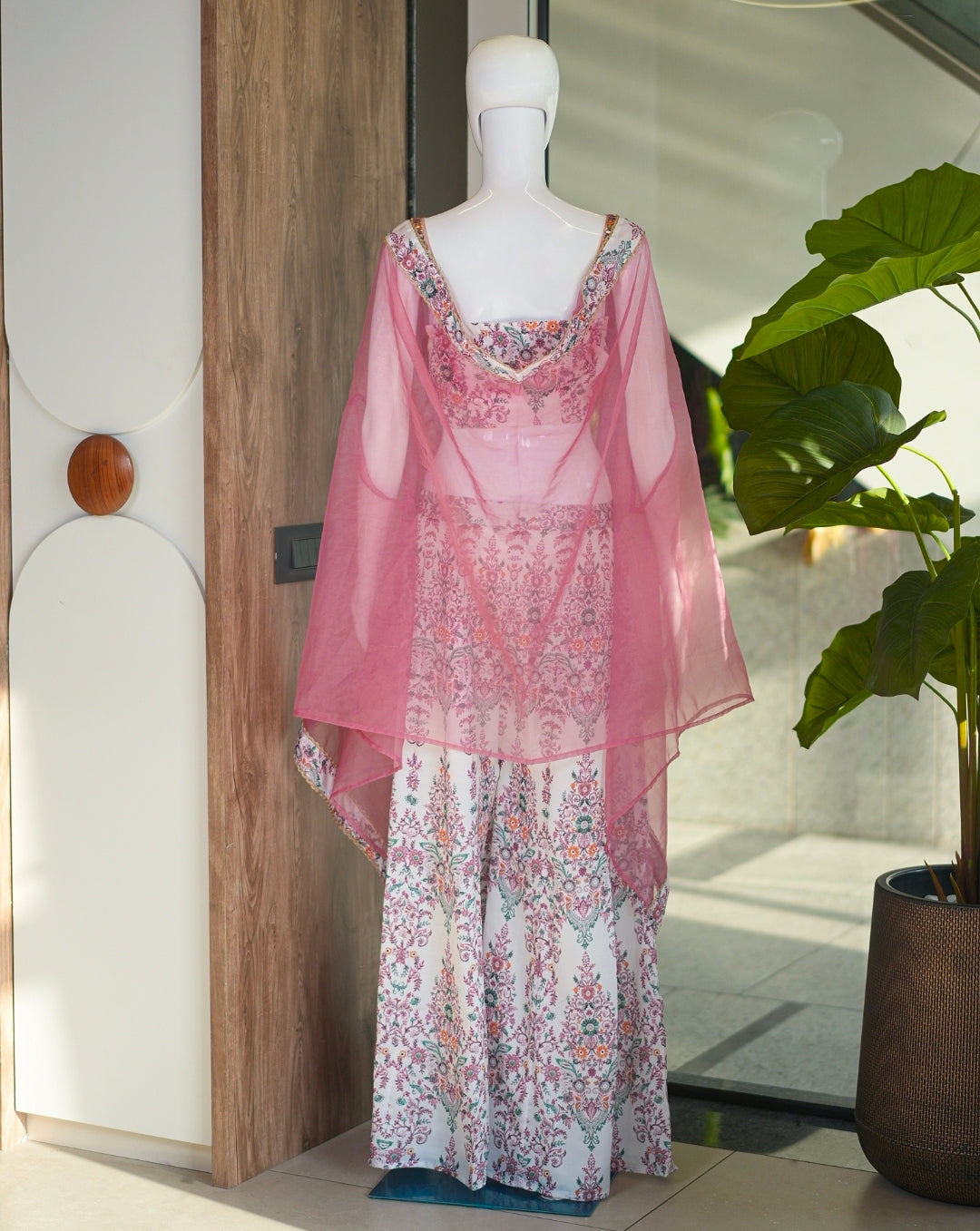 Pink indo western cape with palazzo and top