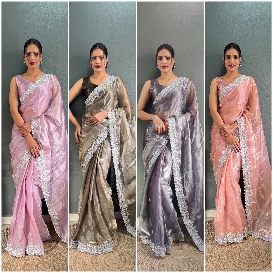 Pink jimmy choo silk saree with blouse 2pc set