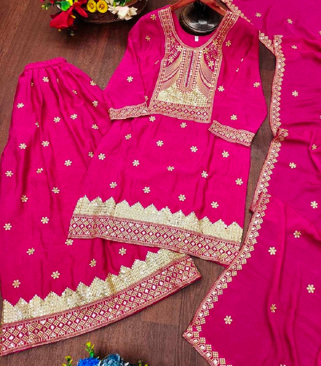Pink kurti and sharara with dupatta set