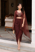 Brown indo western dhoti with top and cape
