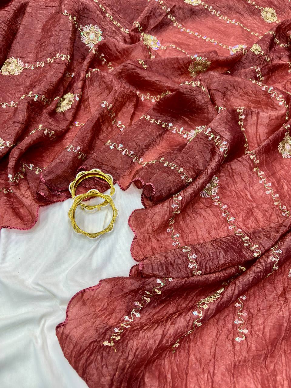 Blue crushed silk saree with blouse
