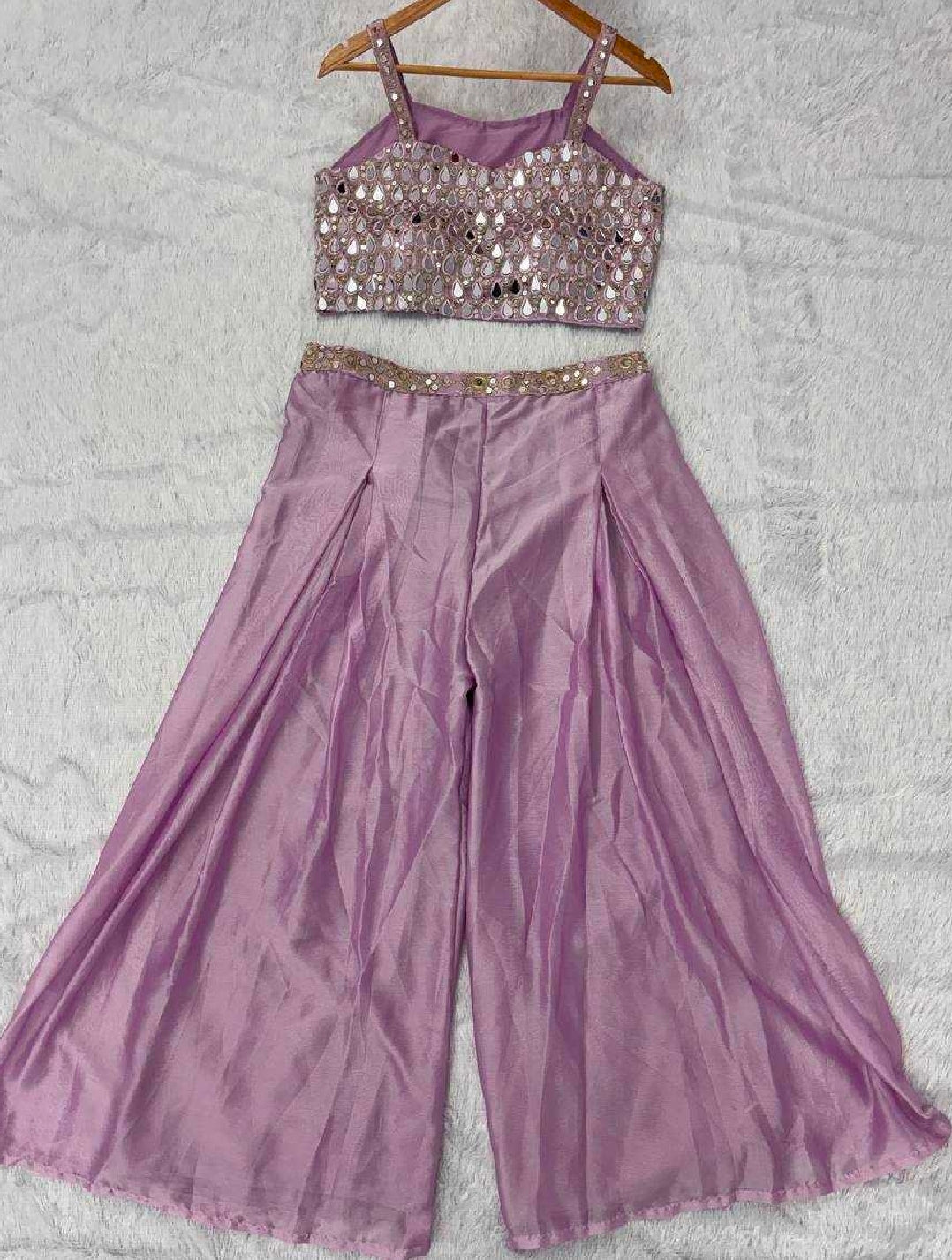 Lavender indo western top with shrug and palazzo