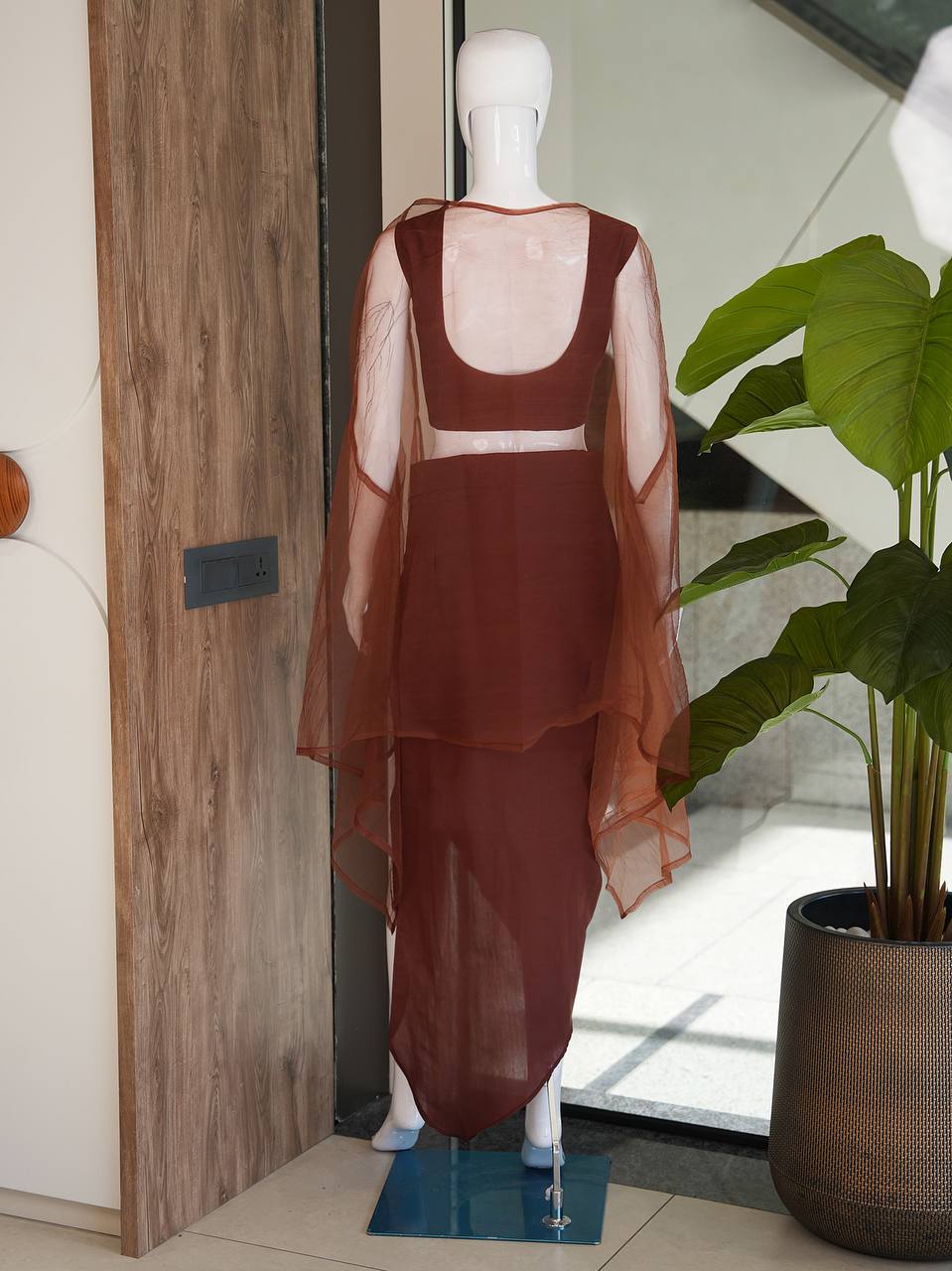 Brown indo western dhoti with top and cape