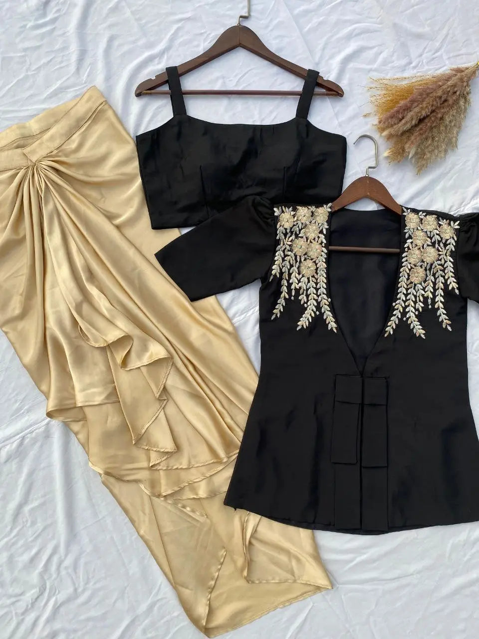 Black jacket with top and dhoti indowestern set