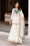 White golden kurti with palazzo and dupatta set