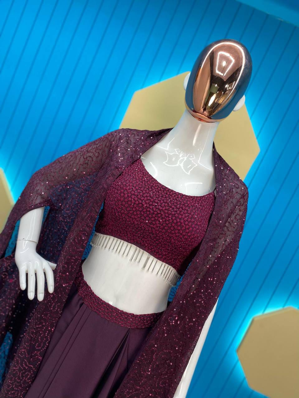 Purple pleated dhoti with top and cape jacket set