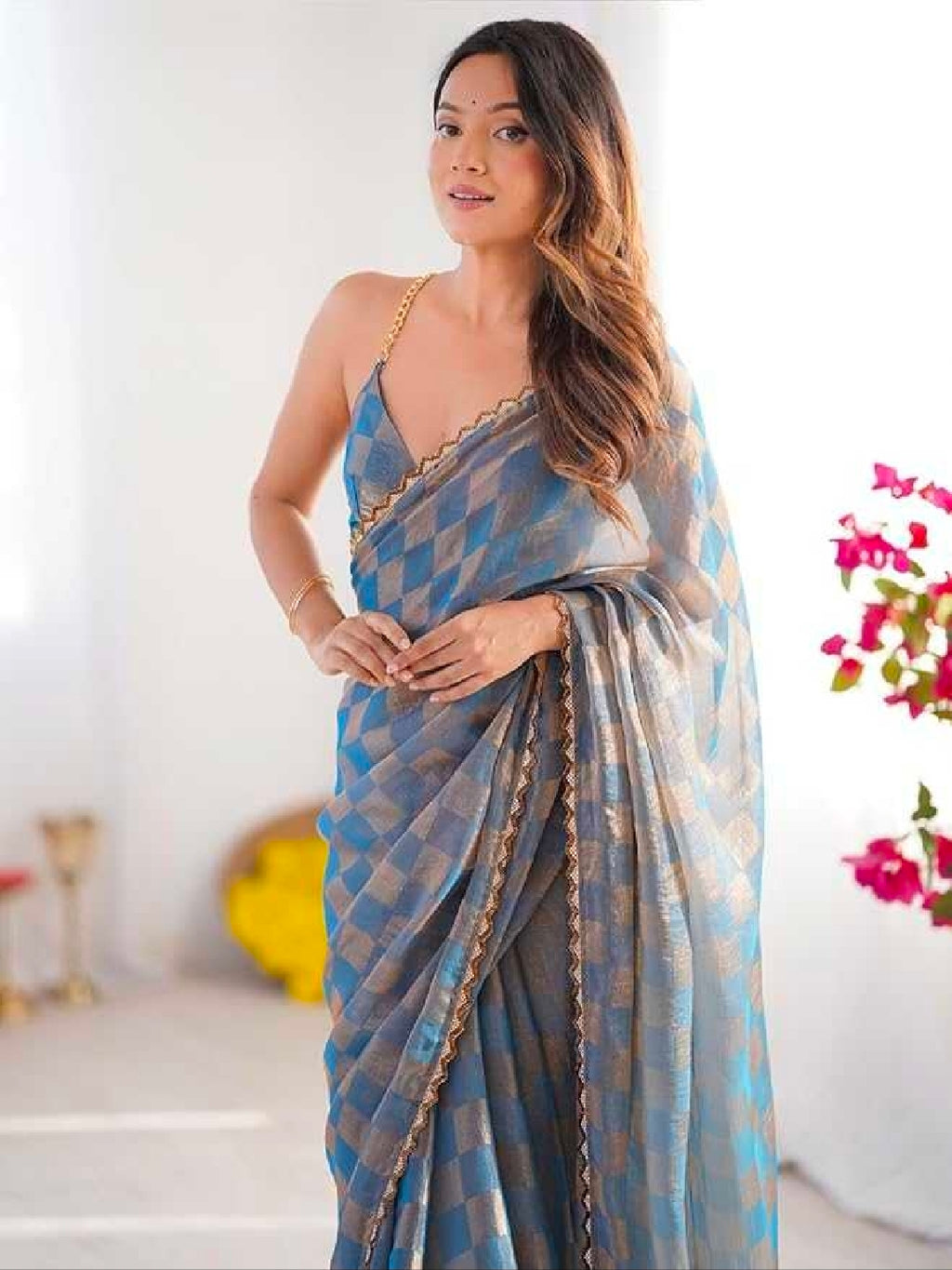 Blue silk saree with blouse
