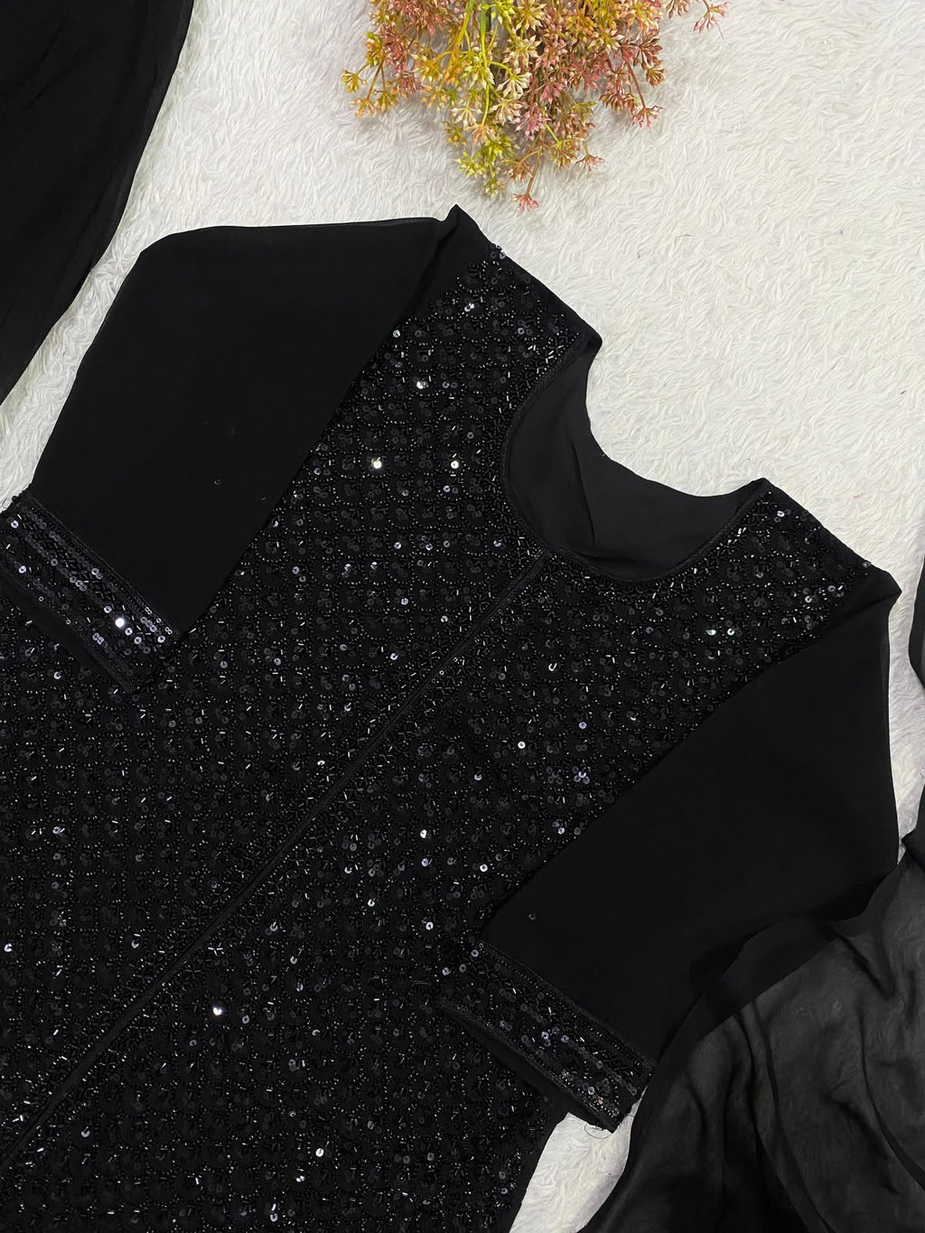 Black kurti with palazzo and dupatta set