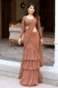 Brown lehenga saree with blouse