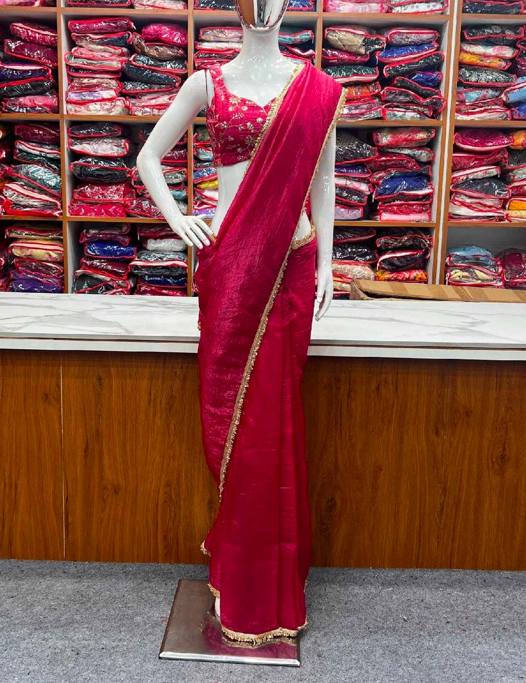 Purple silk lacey saree with blouse