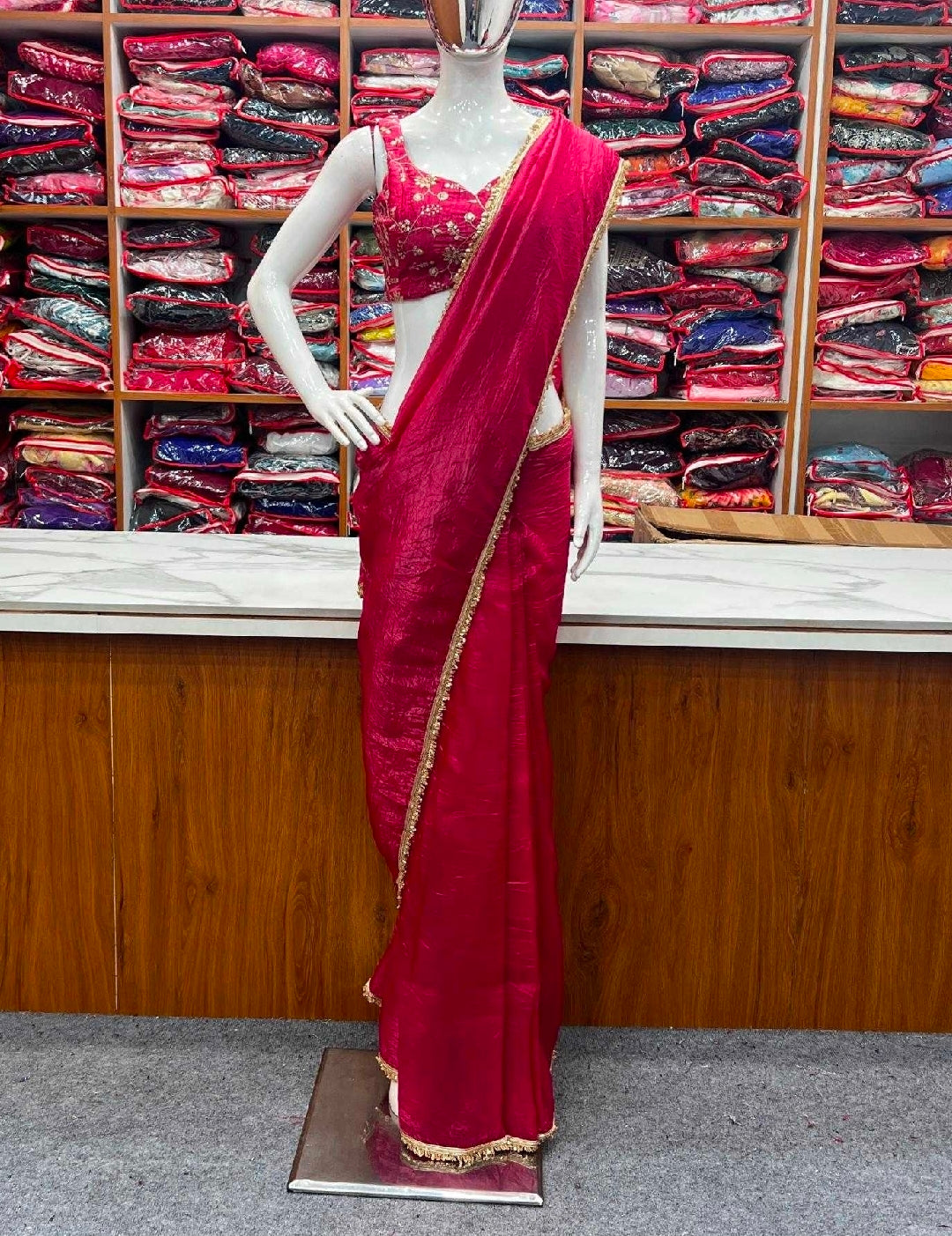 Purple silk lacey saree with blouse