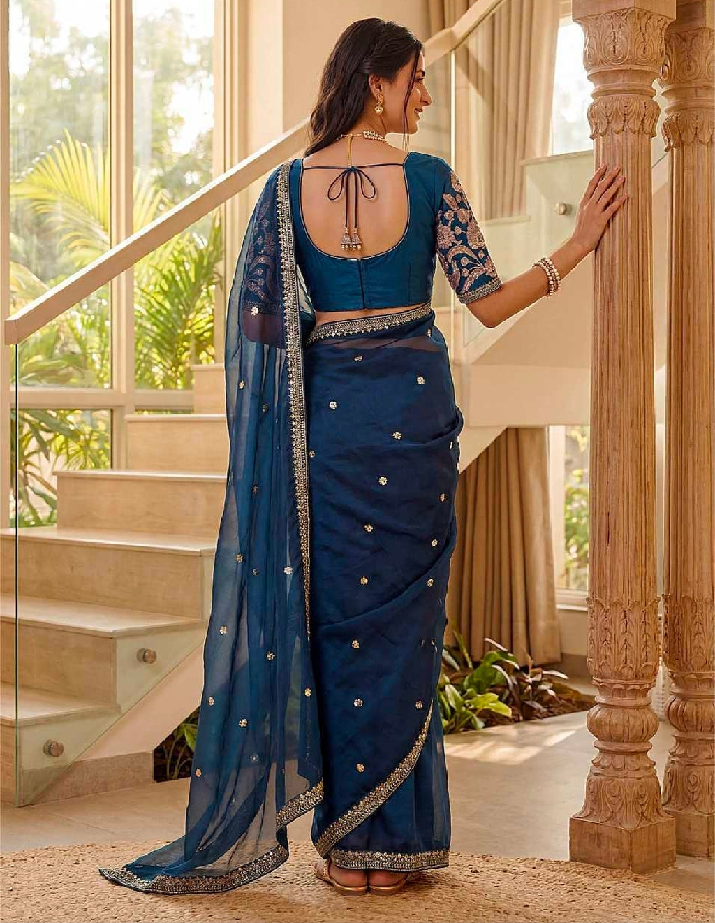 Blue silk saree with blouse