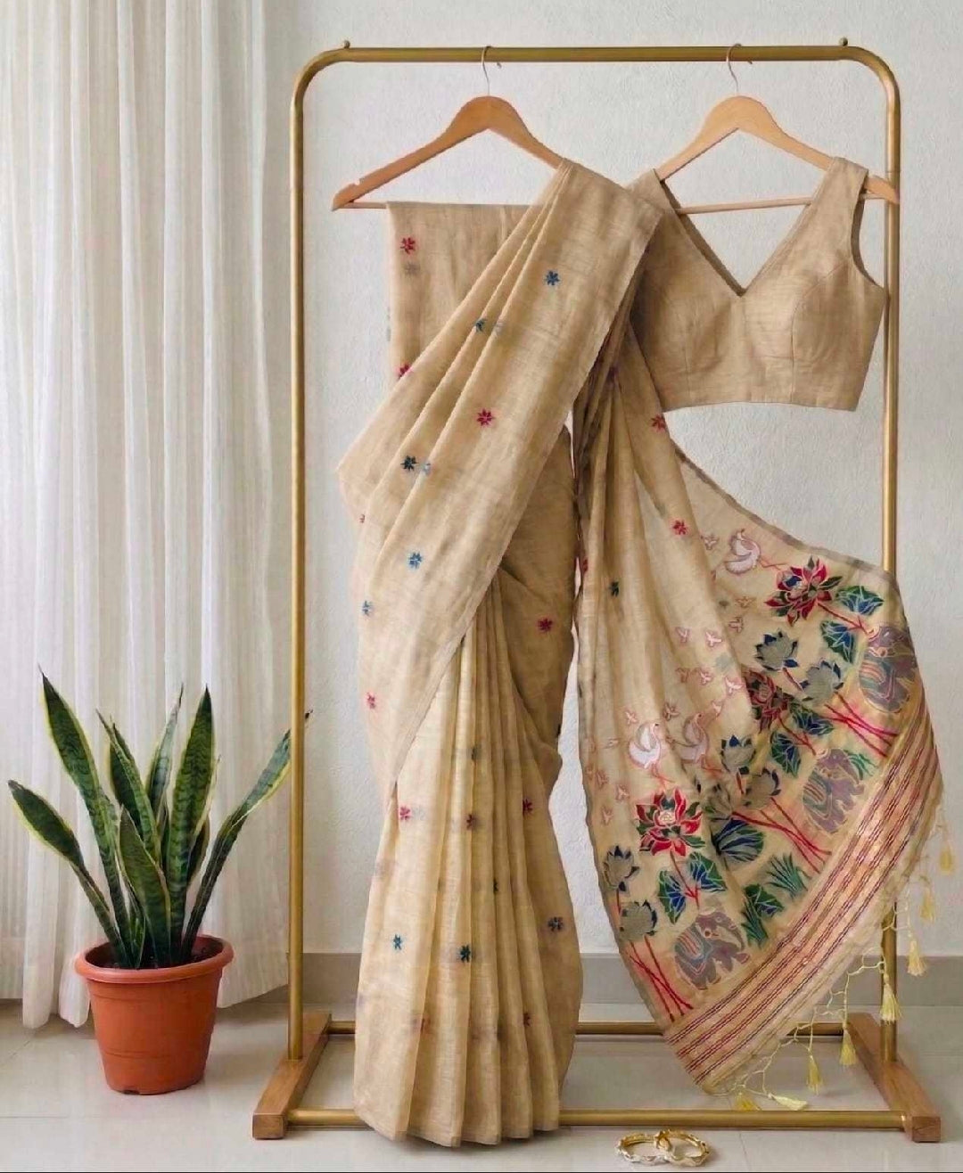 Blue cotton saree with blouse