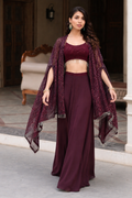 Purple pleated dhoti with top and cape jacket set