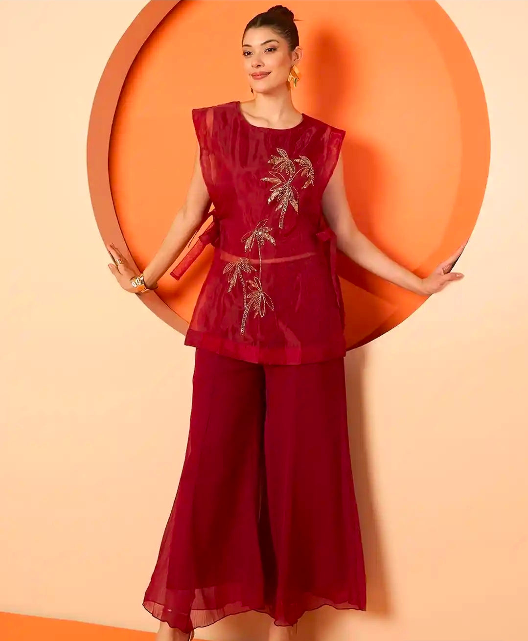 Red kurti with top and palazzo