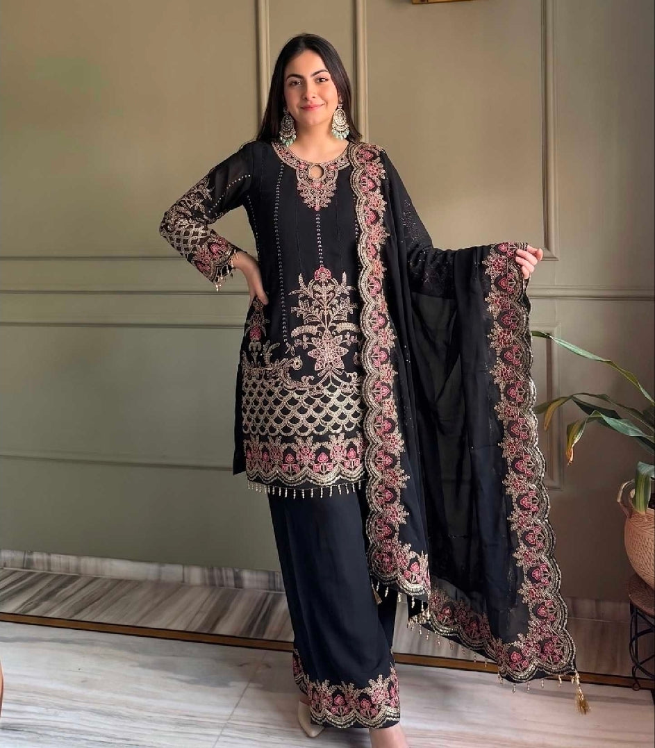 Pink kurti with palazzo and dupatta set