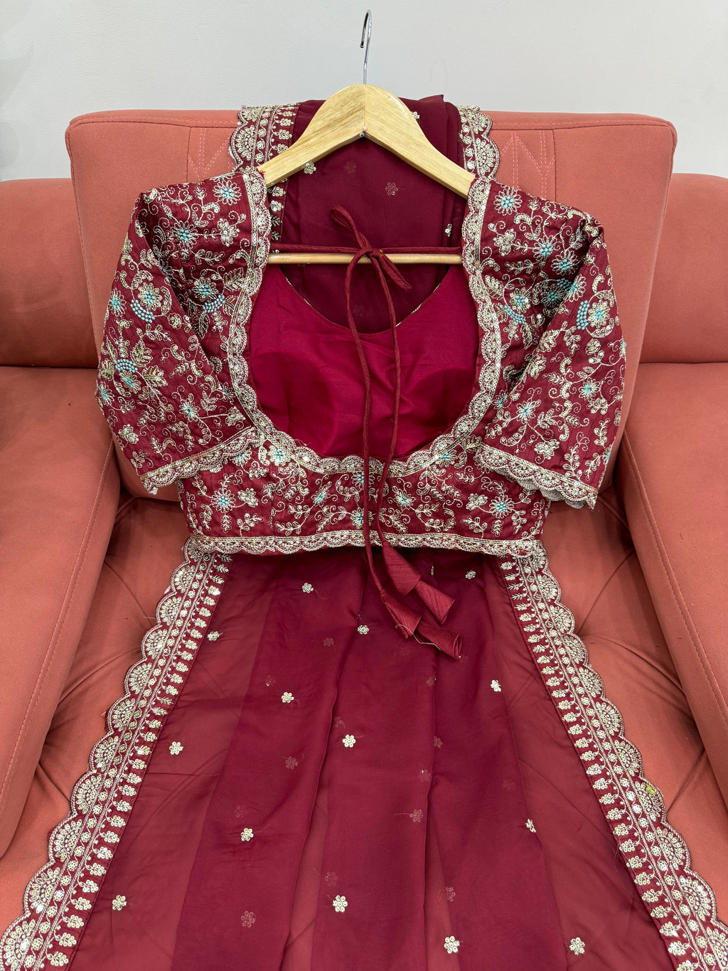 Maroon indian saree with blouse