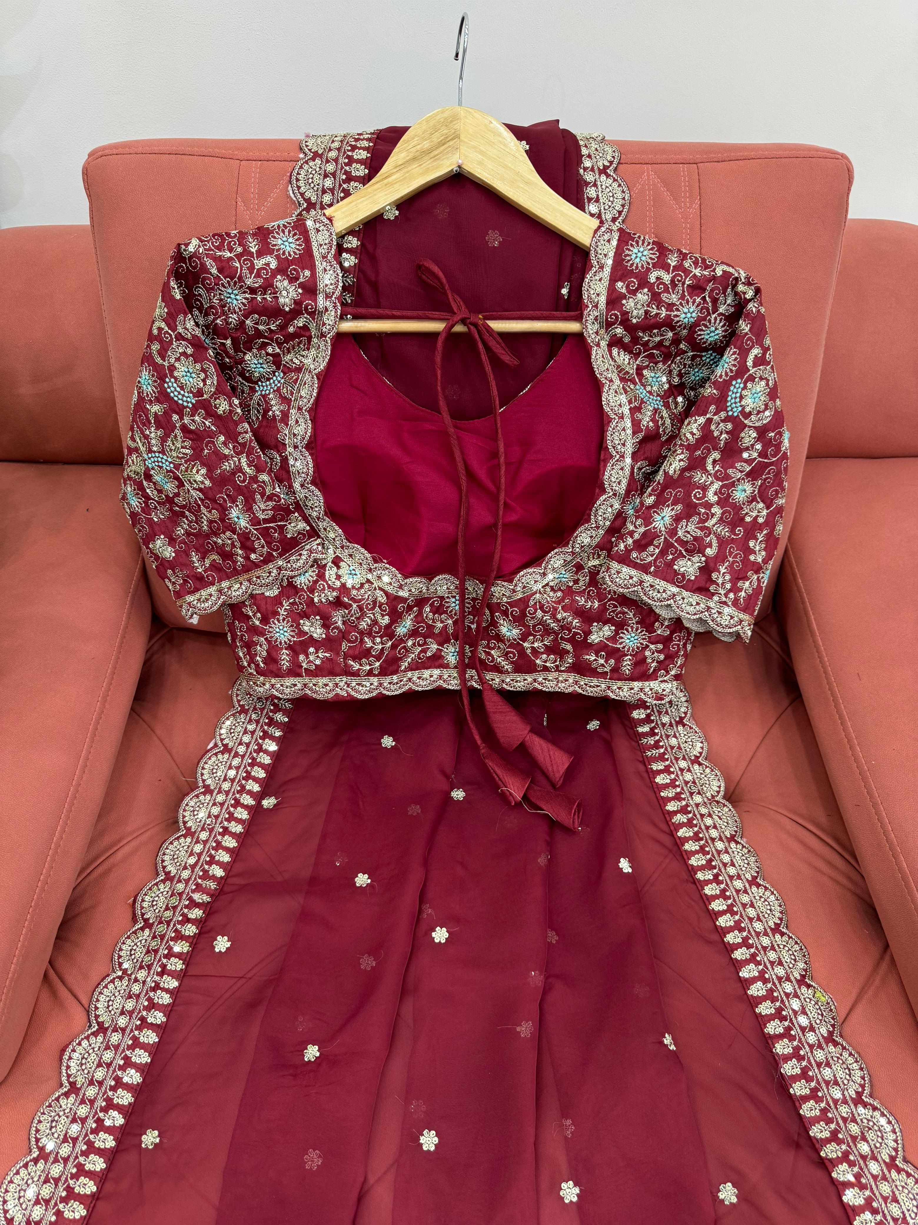 Maroon indian saree with blouse