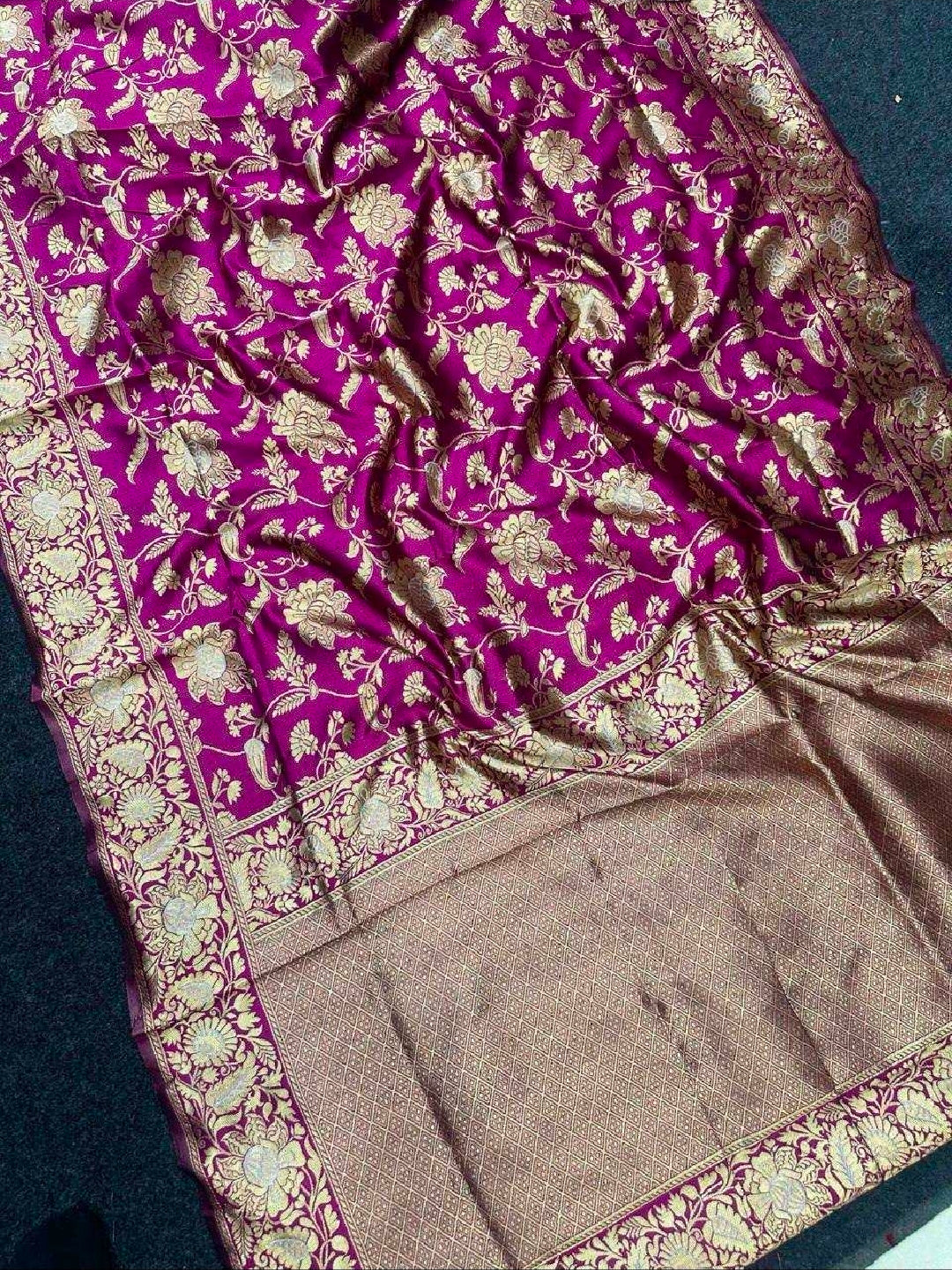Purple silk floral saree with blouse