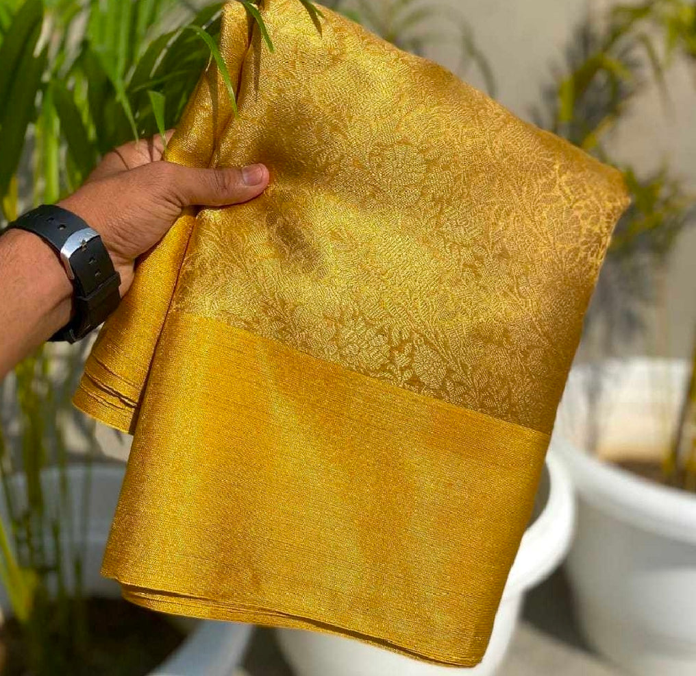 Golden silk floral saree with blouse