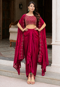 Red top with dhoti skirt and cape shrug set