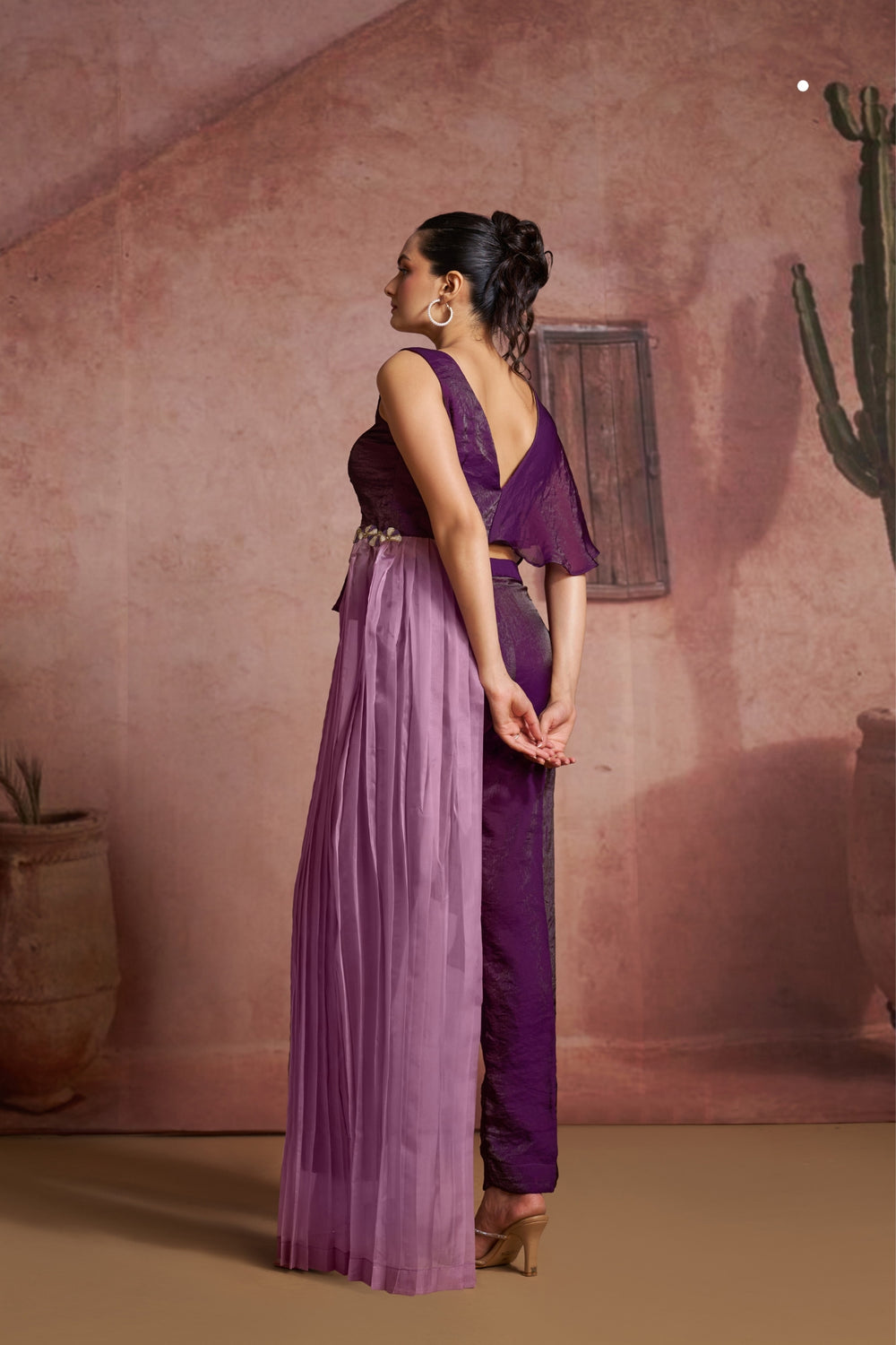 Purple indo western up down kurti with pents