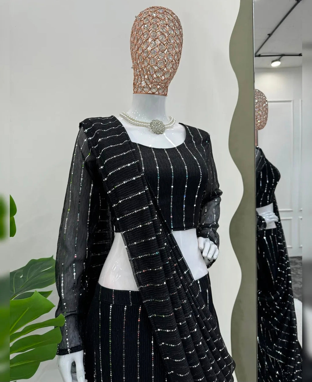 Black fish cut saree with blouse set