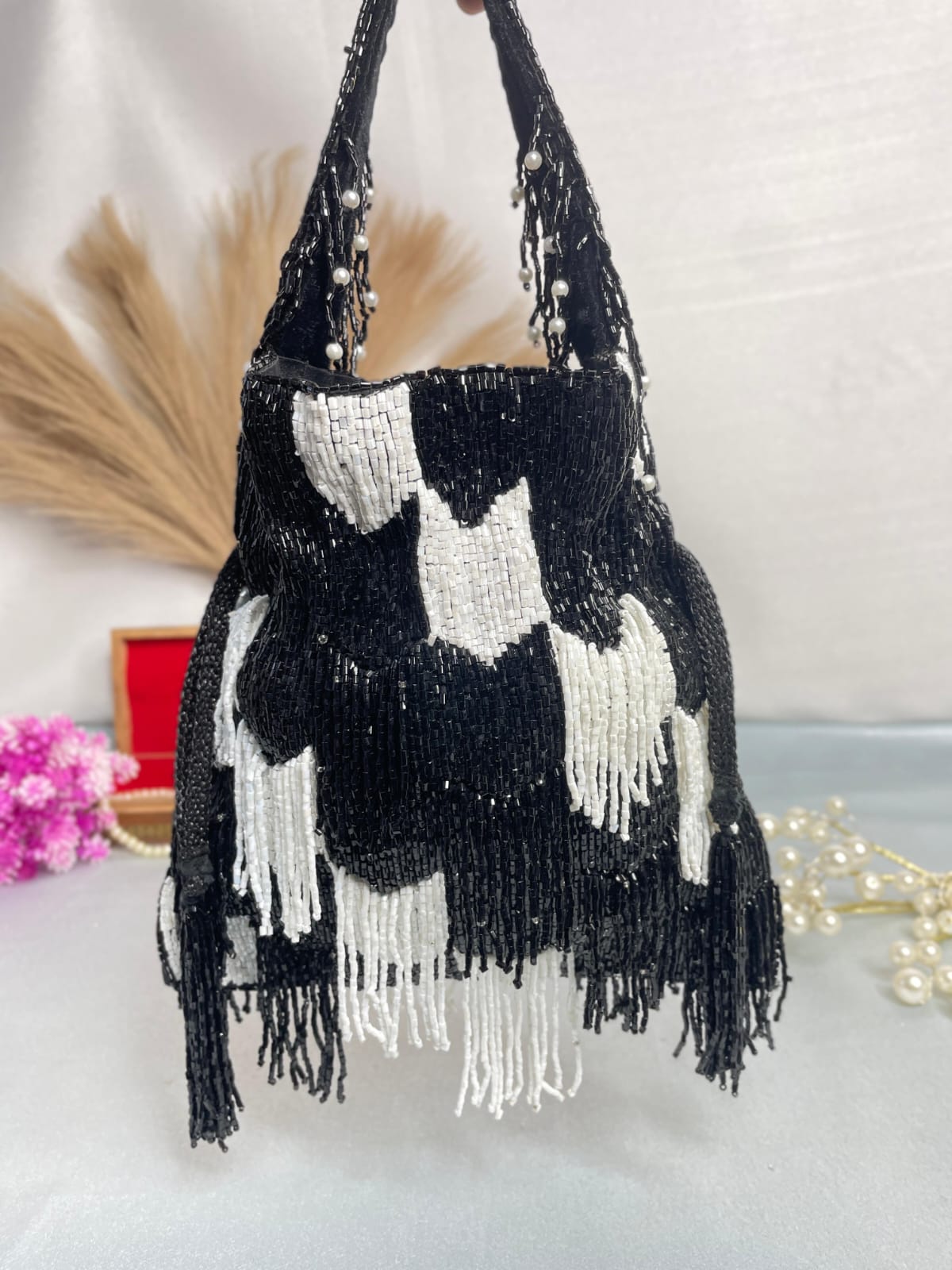 Black silver dangling latkan purse