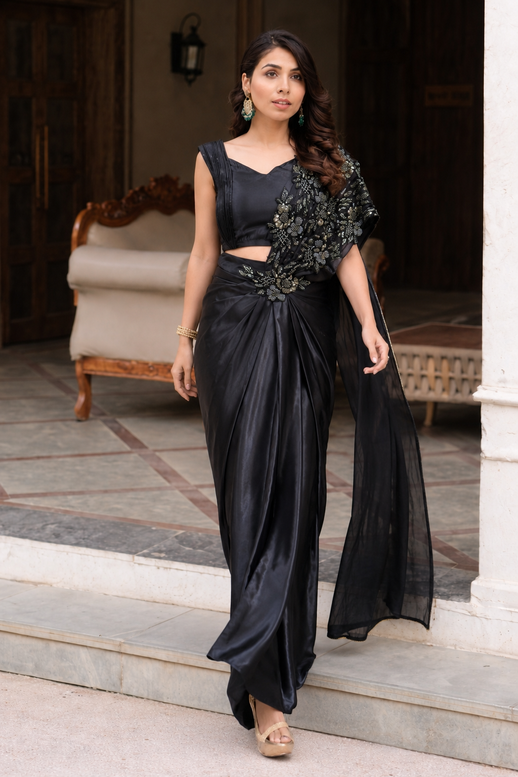 Black ready to wear saree with blouse