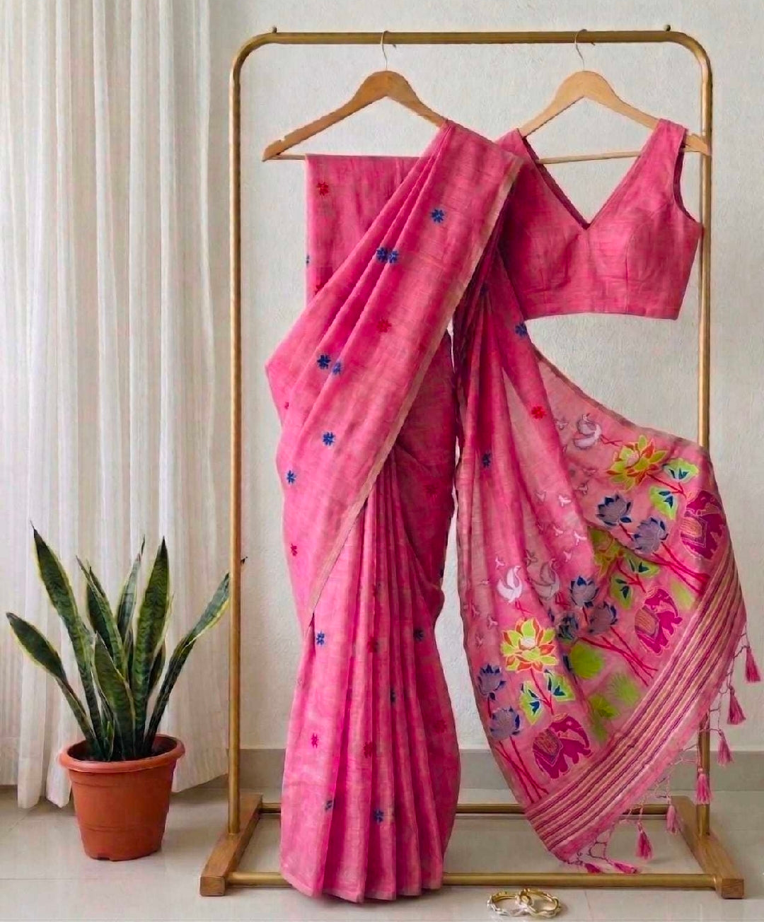 Blue cotton saree with blouse