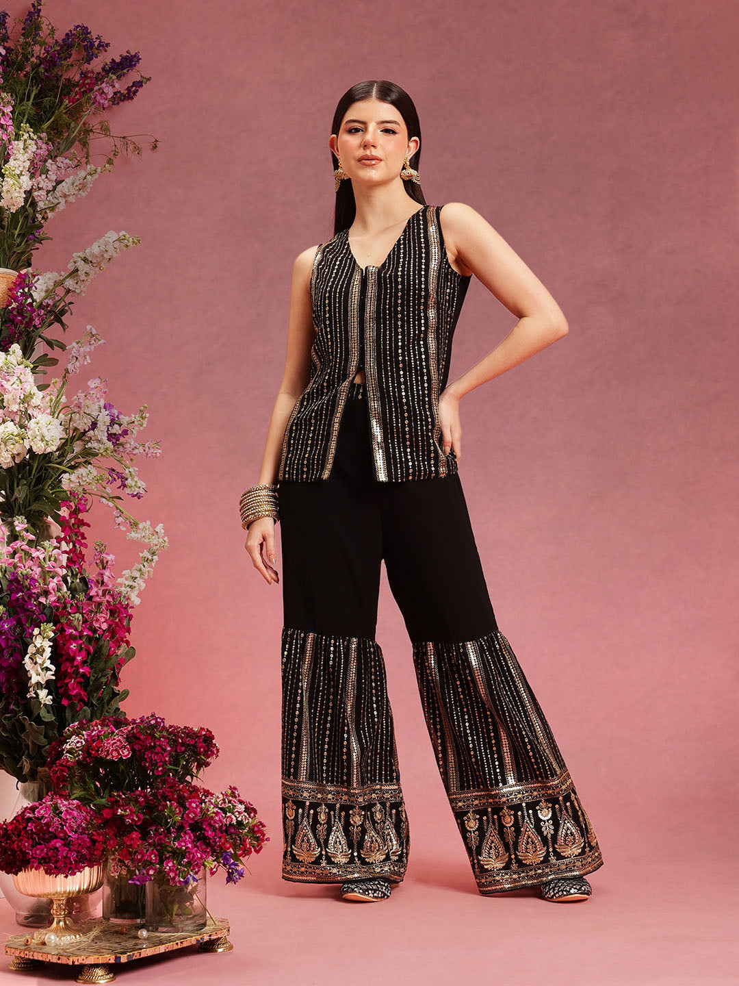 Alveera black indo western top with palazzo