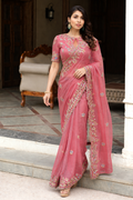 Pink chiffon saree with blouse
