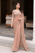 Peachy pink stylish handwork saree with blouse