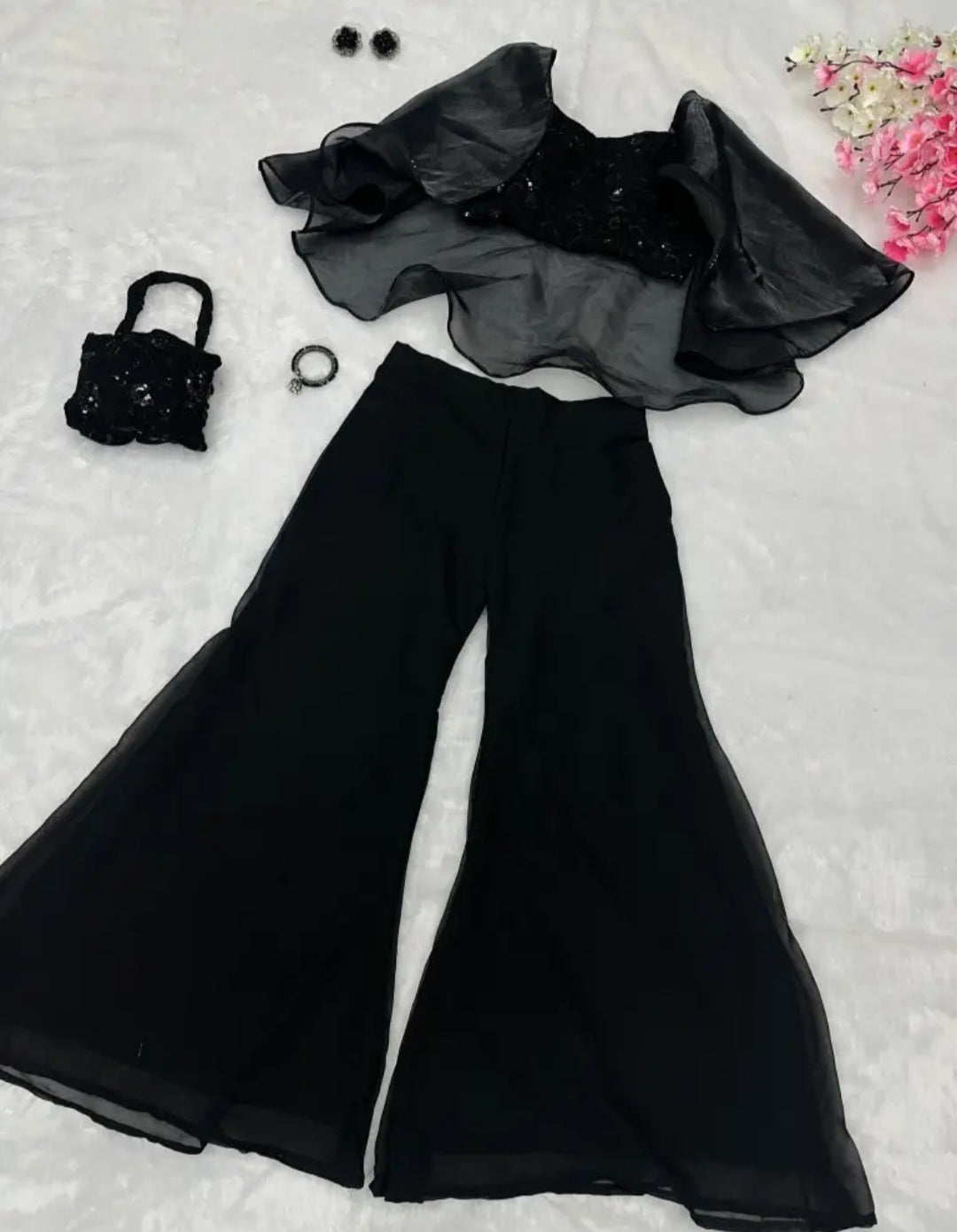 Black cape with top and palazzo set