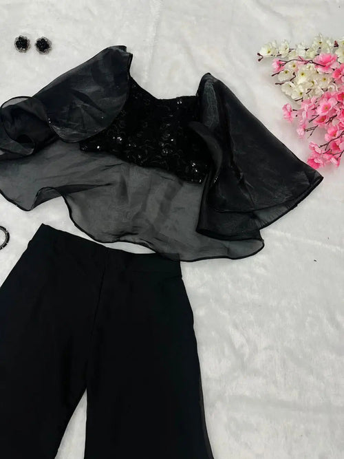 Black cape with top and palazzo set