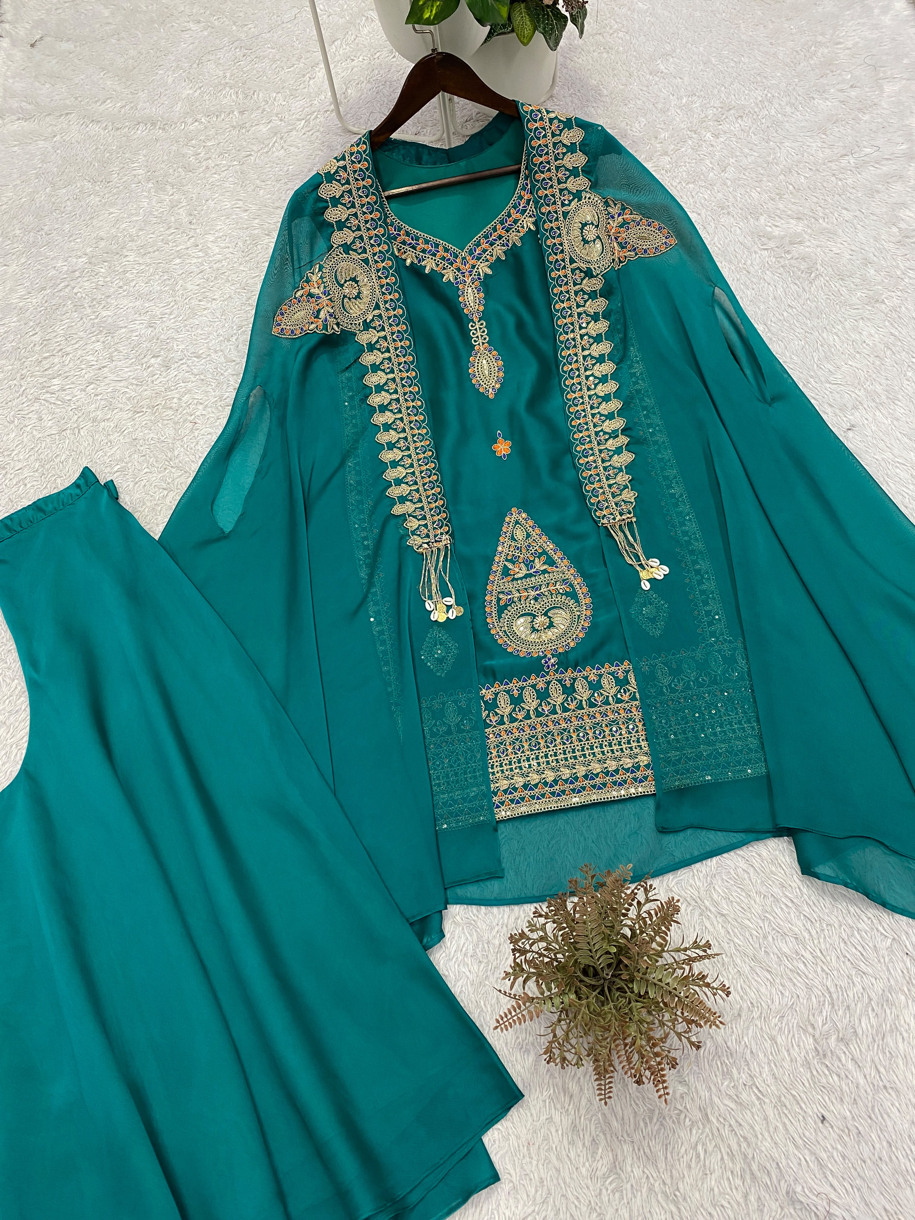 Blue cape with kurti and palazzo set