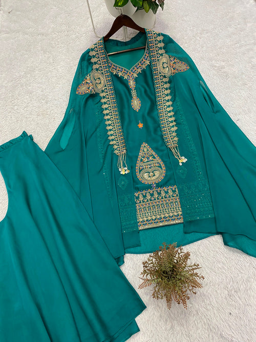 Blue cape with kurti and palazzo set